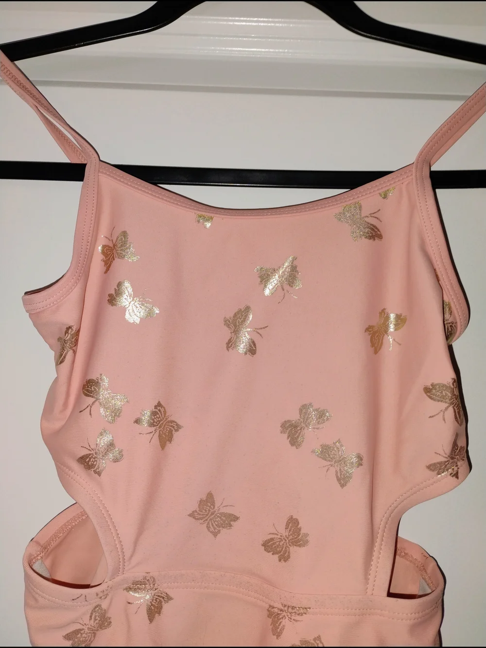 Osh Kosh B'gosh Girls Pink Peach Butterfly Foil Shimmer Swimwear 7 Cut Out